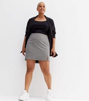 New Look Curves Brown Check Split Hem Mini Skirt
